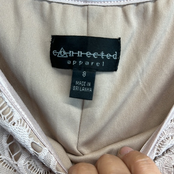 Connected Apparel Size 8 Midi Dress Lacy Cream Cap Sleeves Scoop Neck - Picture 5 of 6